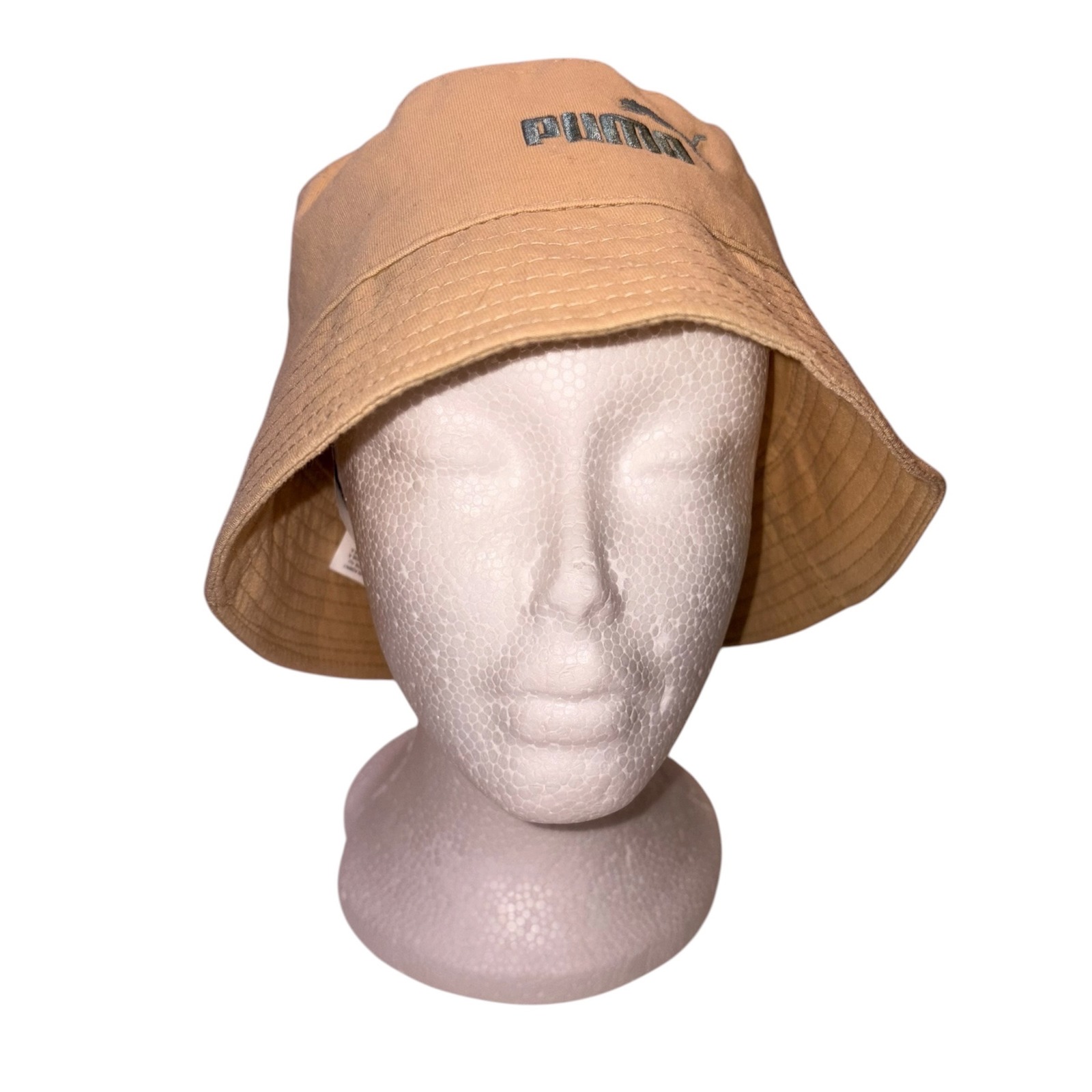 Puma Bucket Hat Os Tan Beige Embroidered Logo Cotton Twill Sporty Sun Hat